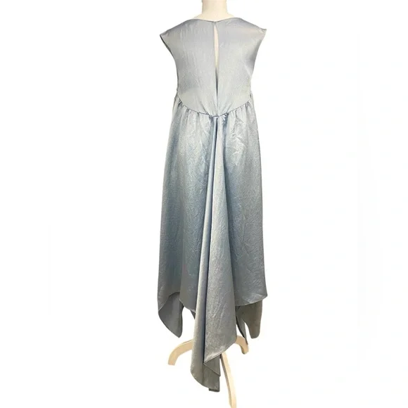 Collina Strada Dara Light Blue Satin Midi Dress Drapey Asymmetric Avant Garde - Picture 13 of 16